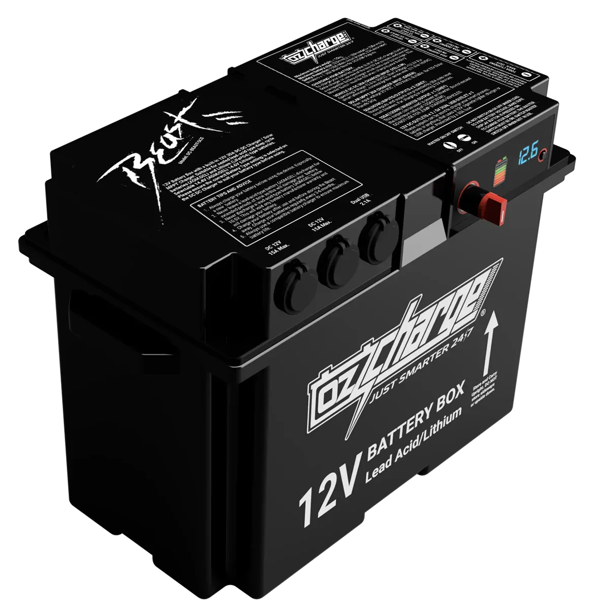 12V Beast Battery Box with 30A DC DC / Solar MPPT Charger by Ozcharge