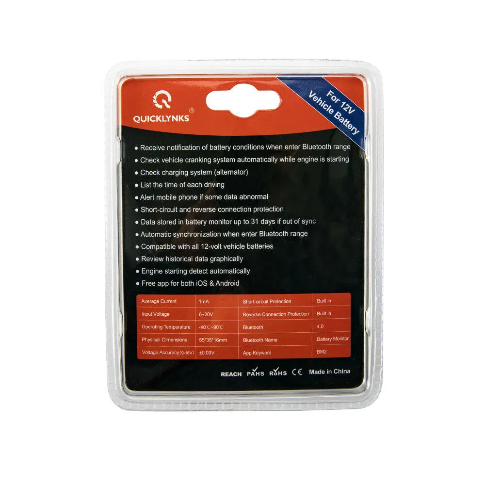 2 x 12V Car Battery Monitor via Bluetooth 4.0 Voltage Meter Tester w/ Auto Alarm