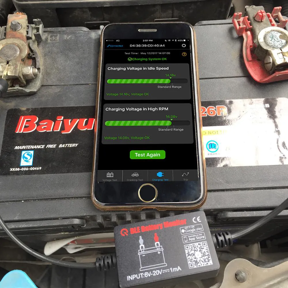 2 x 12V Car Battery Monitor via Bluetooth 4.0 Voltage Meter Tester w/ Auto Alarm
