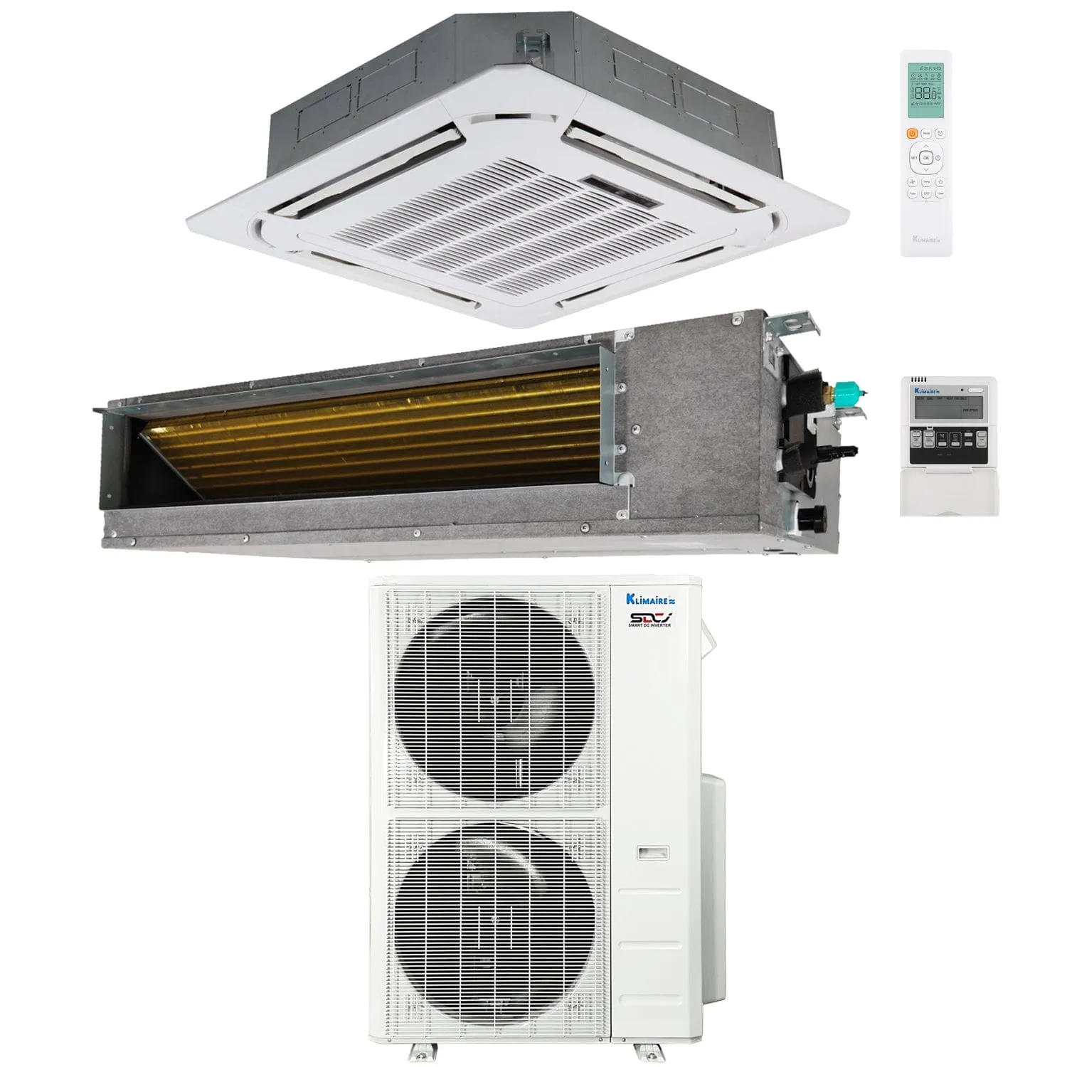 2-Zone Klimaire 20.8 SEER2 Multi Split Ducted Ceiling Cassette Air Conditioner Heat Pump System 18 24
