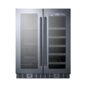 24 In. Built-In French Door Dual Zone 21-Bottle Wine and 60-Can Beverage Cooler