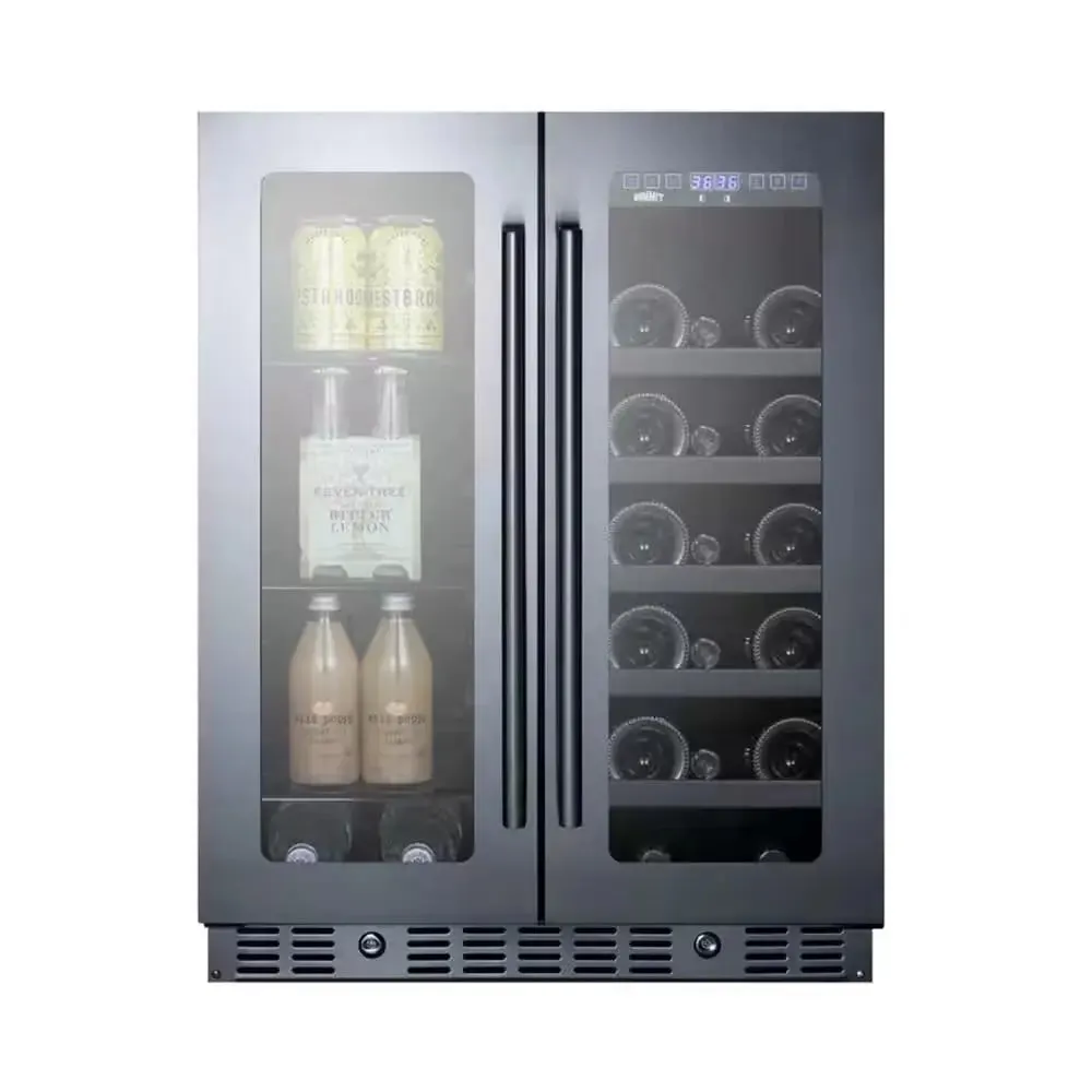 24 In. Built-In French Door Dual Zone 21-Bottle Wine and 60-Can Beverage Cooler