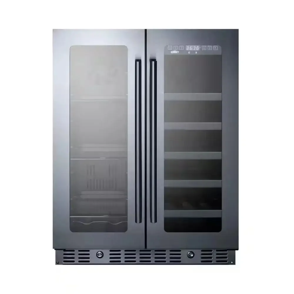 24 In. Built-In French Door Dual Zone 21-Bottle Wine and 60-Can Beverage Cooler