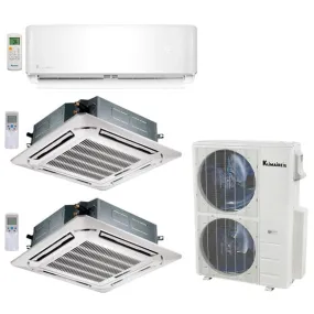 3-Zone Klimaire 21.1 SEER2 Multi Split Wall Mount Ceiling Cassette Air Conditioner Heat Pump System 12 24 24