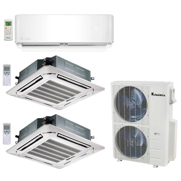3-Zone Klimaire 21.1 SEER2 Multi Split Wall Mount Ceiling Cassette Air Conditioner Heat Pump System 12 24 24