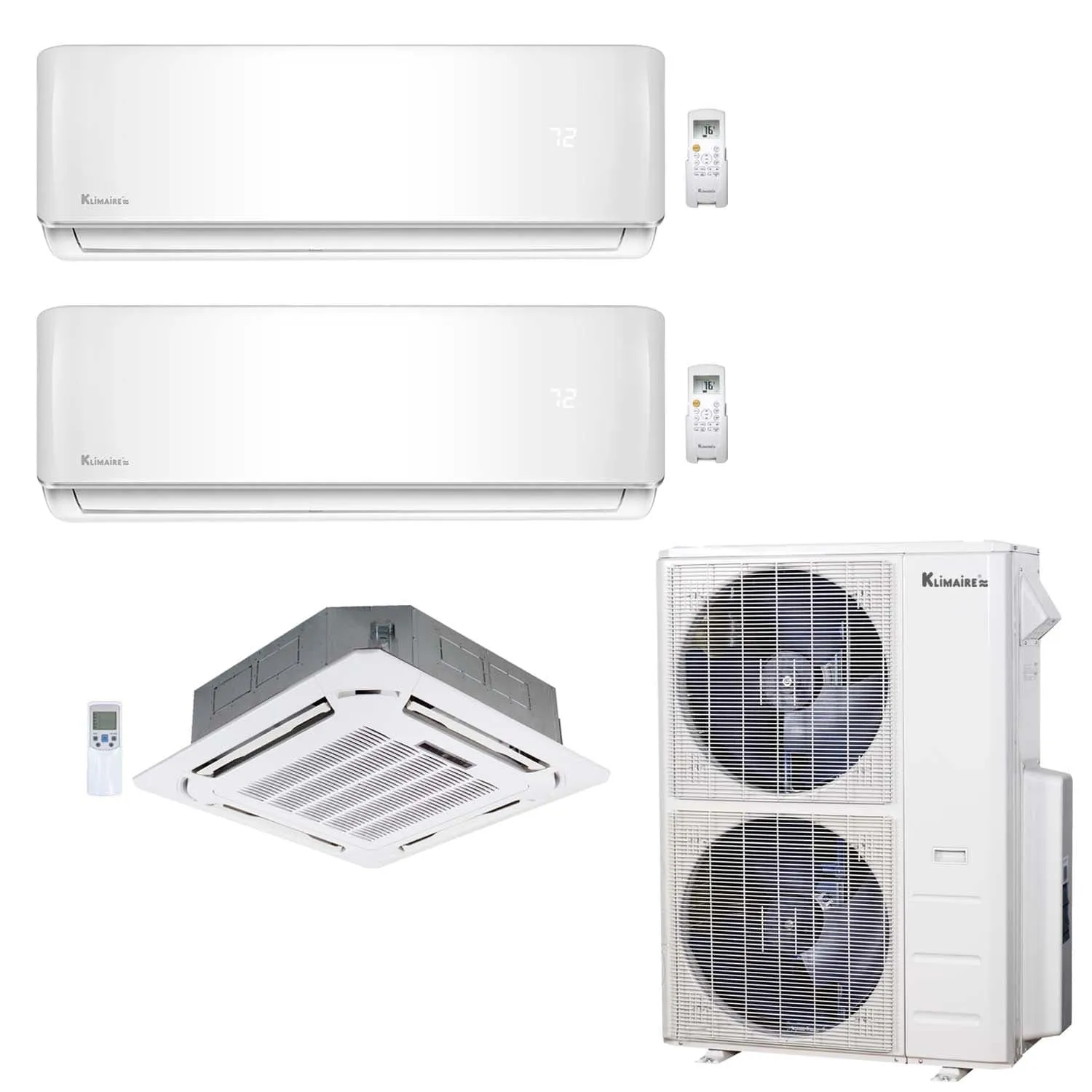 3-Zone Klimaire 21.1 SEER2 Multi Split Wall Mount Ceiling Cassette Air Conditioner Heat Pump System 18 18 24
