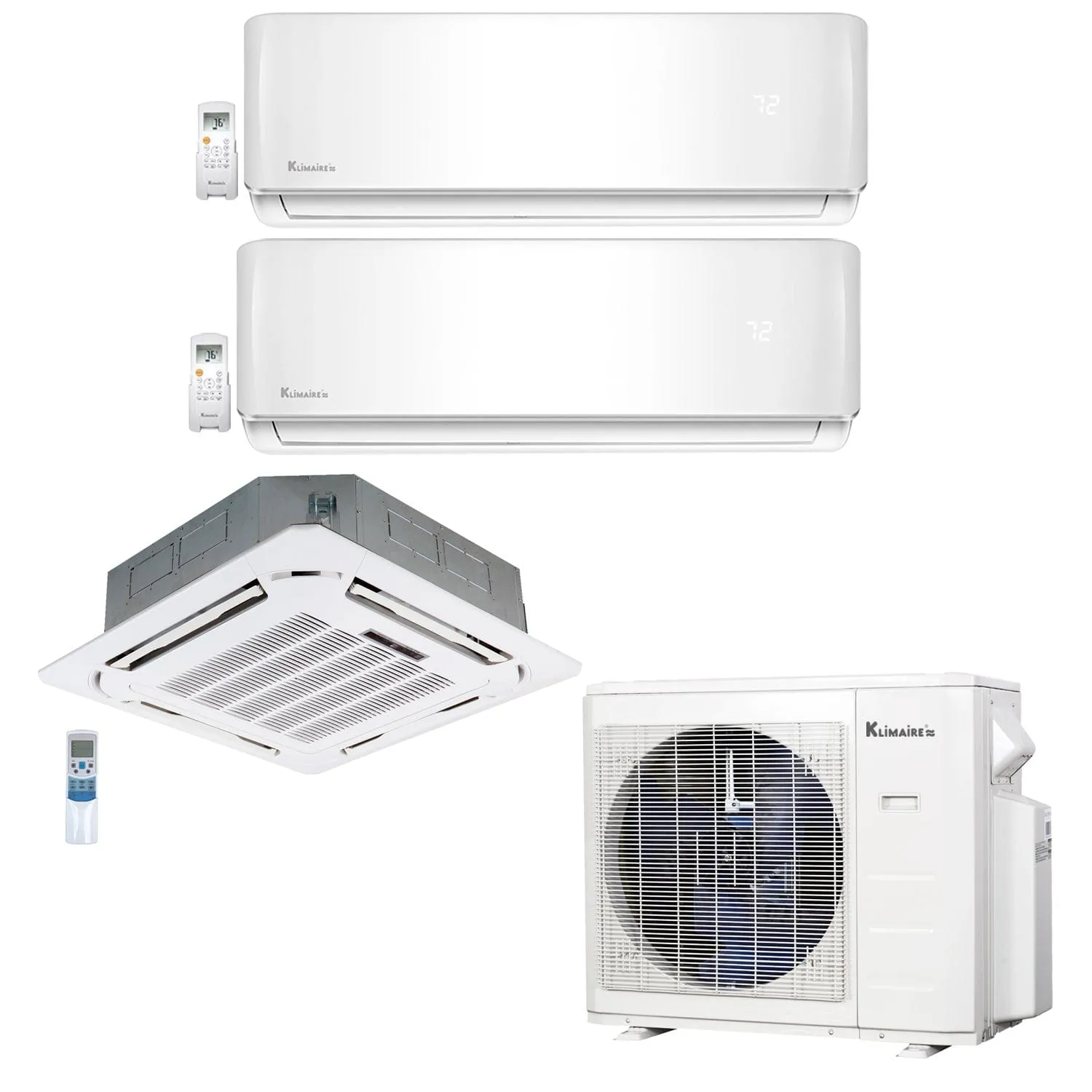 3-Zone Klimaire 23.1 SEER2 Multi Split Wall Mount Ceiling Cassette Air Conditoner Heat Pump System 9 9 24