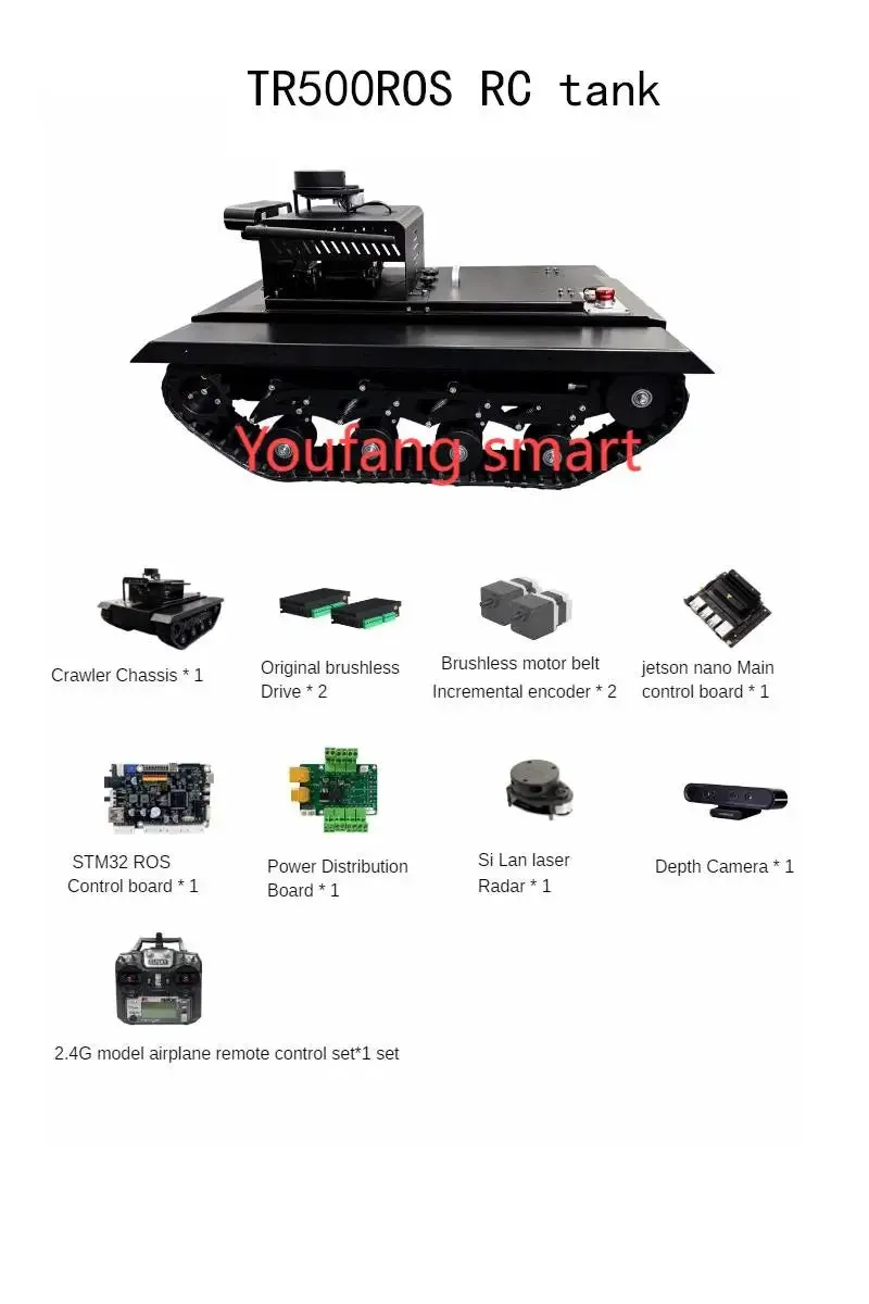 30kg Load TR500ROS RC Tank with Slam Navigation Radar Rubber Tracked Chassis 24V Brushless Motor ROS Robot for Jetson NANO Tank