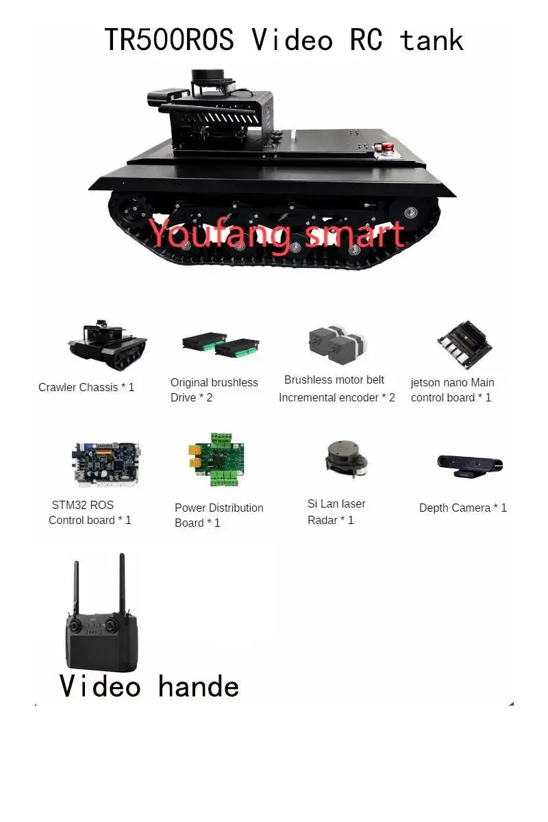 30kg Load TR500ROS RC Tank with Slam Navigation Radar Rubber Tracked Chassis 24V Brushless Motor ROS Robot for Jetson NANO Tank