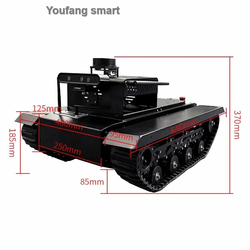 30kg Load TR500ROS RC Tank with Slam Navigation Radar Rubber Tracked Chassis 24V Brushless Motor ROS Robot for Jetson NANO Tank