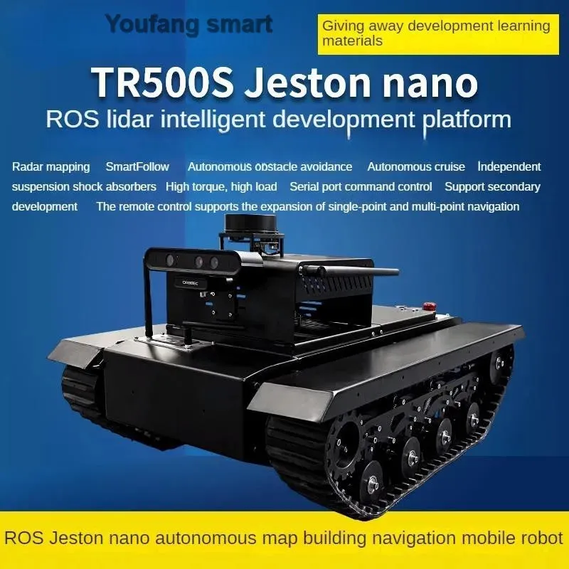 30kg Load TR500ROS RC Tank with Slam Navigation Radar Rubber Tracked Chassis 24V Brushless Motor ROS Robot for Jetson NANO Tank