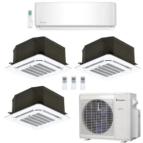4-Zone Klimaire 23.1 SEER2 Multi Split Ceiling Cassette Wall Mount Air Conditioner Heat Pump System 12 12 12 12