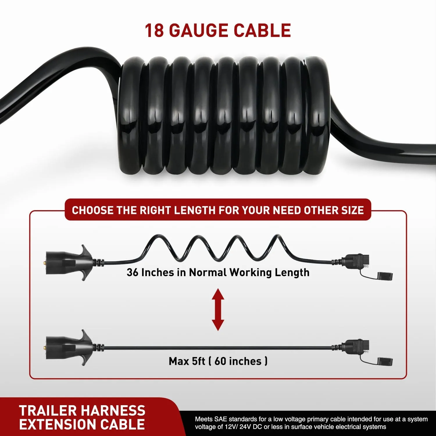 5ft 7 Way to 4 Way Coiled Trailer Extension Wiring Harness