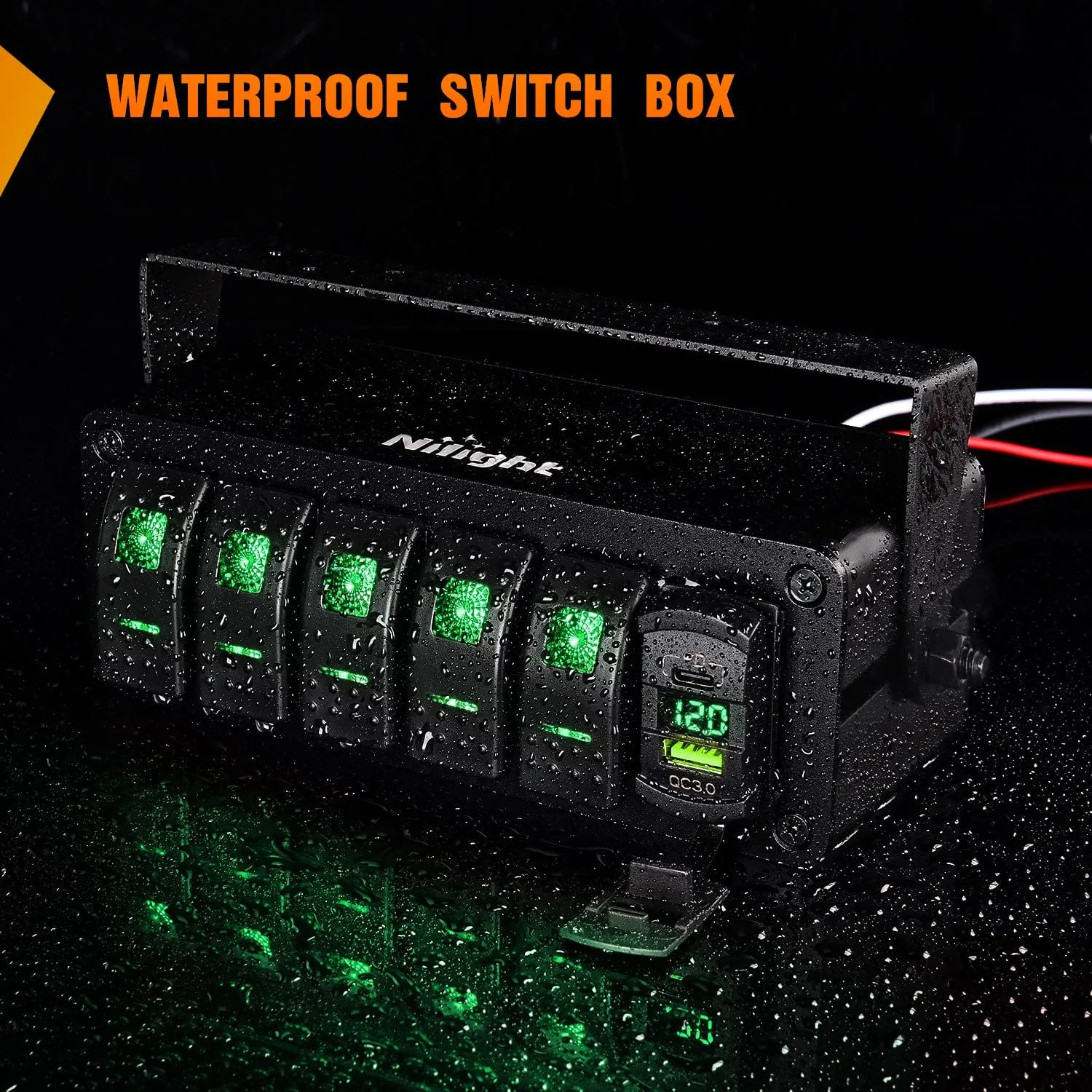 5Gang Aluminum ON/Off Rocker Switch Box w/ QC 3.0 Dual USB Charger Voltmeter