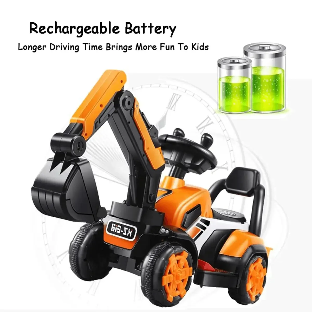 6V Electric Excavator Kids Ride-on Pedal Tractor With Power Digger & Music Sounds