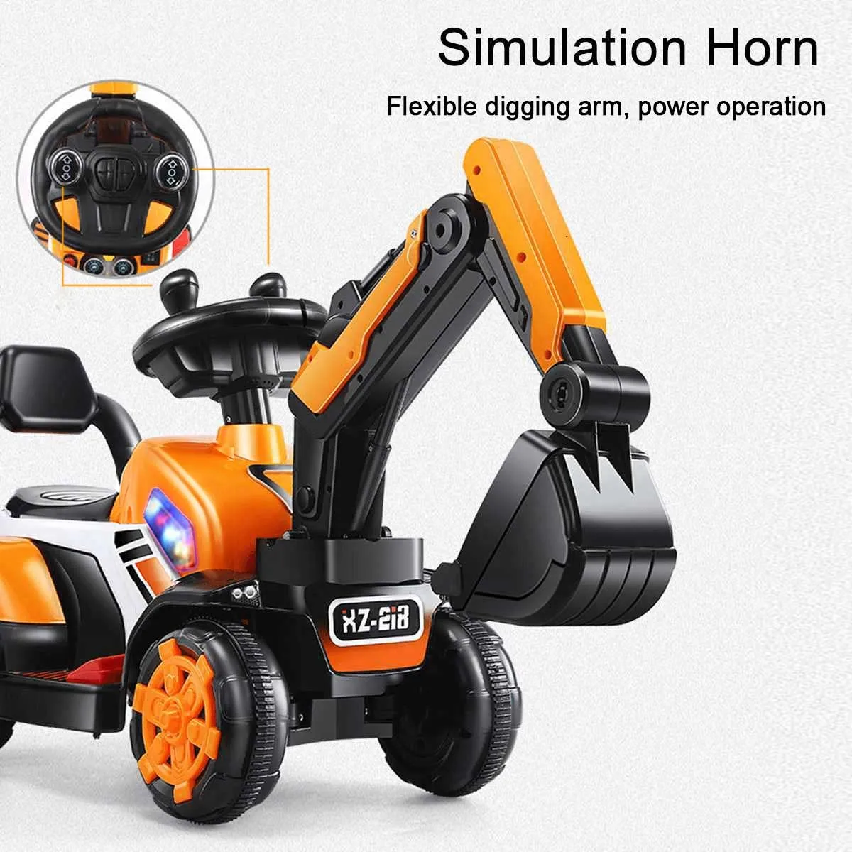 6V Electric Excavator Kids Ride-on Pedal Tractor With Power Digger & Music Sounds