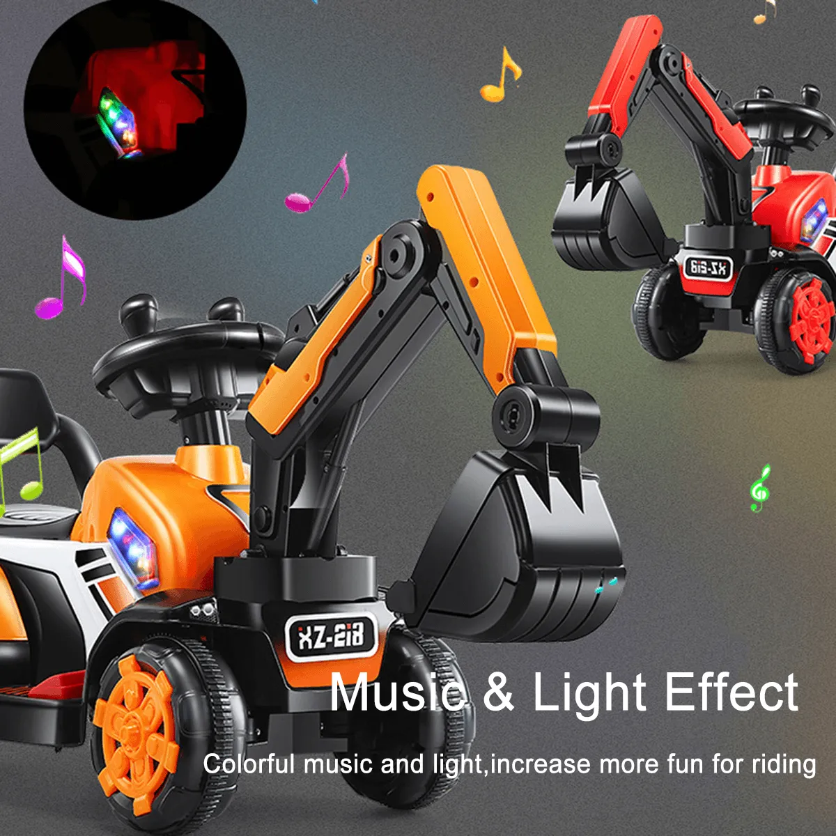 6V Electric Excavator Kids Ride-on Pedal Tractor With Power Digger & Music Sounds