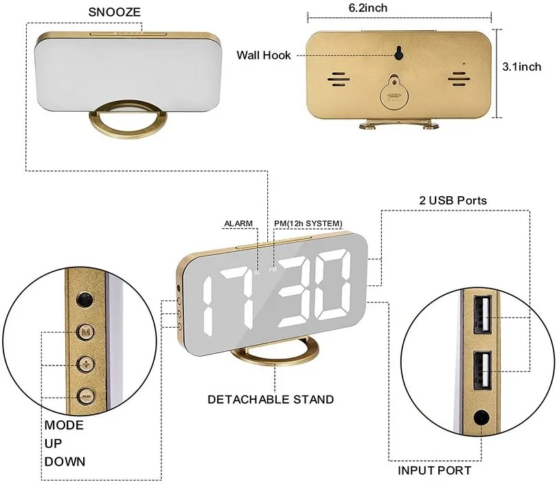 Aesthetic Mirror Alarm Clock