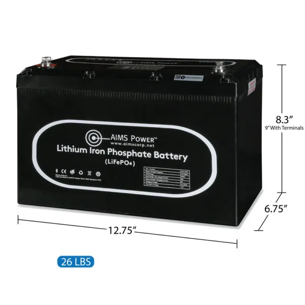 AIMS Power 12V 104Ah LiFePO4 Battery | Wake-Up Feature | Internal Heater | Bluetooth Monitoring