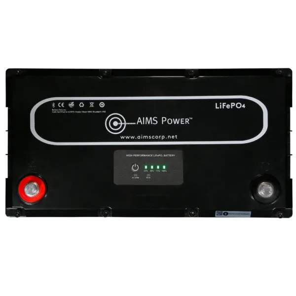AIMS Power 12V 104Ah LiFePO4 Battery | Wake-Up Feature | Internal Heater | Bluetooth Monitoring
