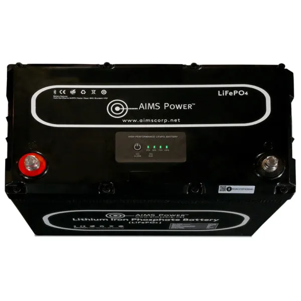 AIMS Power 12V 104Ah LiFePO4 Battery | Wake-Up Feature | Internal Heater | Bluetooth Monitoring