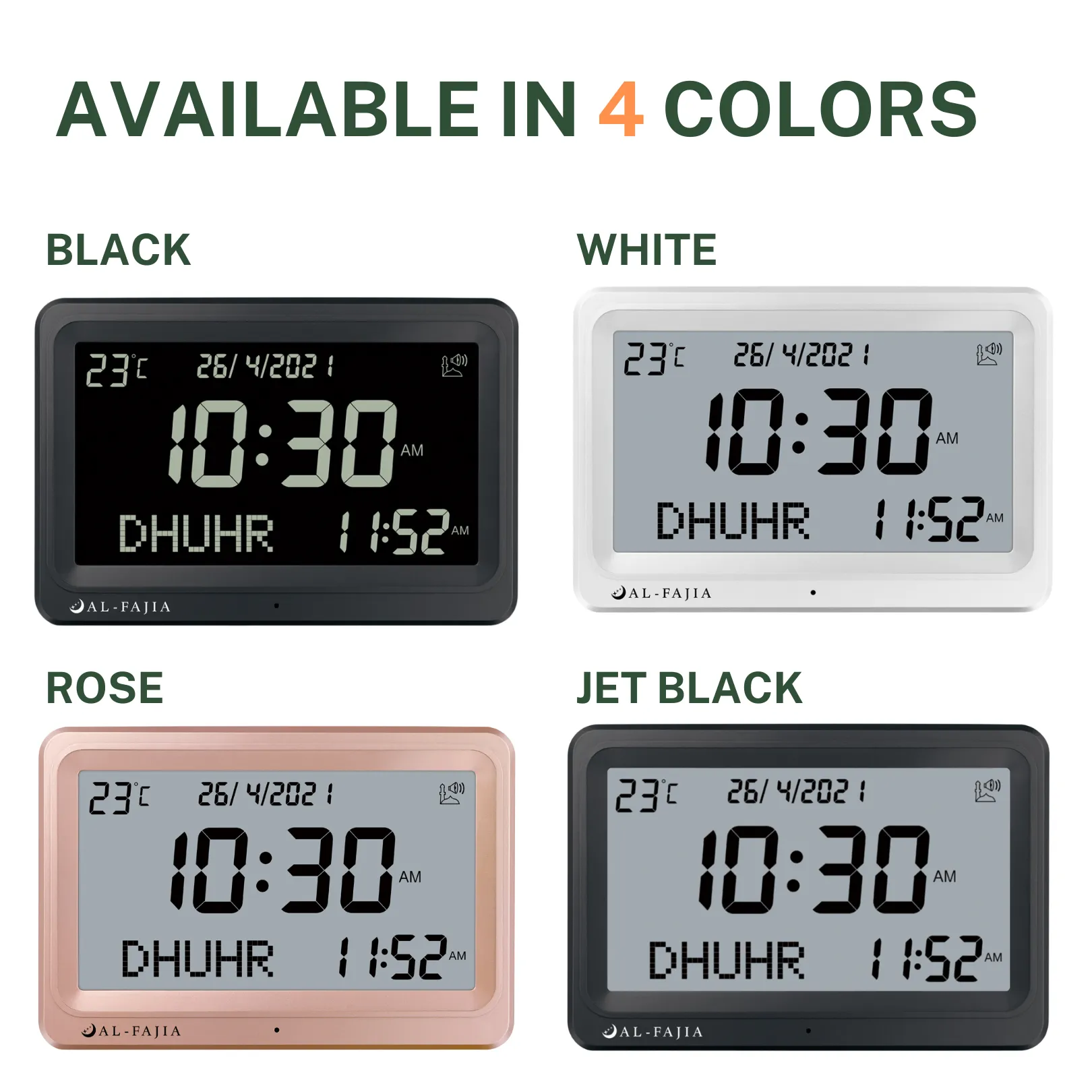 AL-FAJIA Automatic Worldwide Digital 8 Azan Sounds Wall and Desk Clock FAJ-113 (Black)