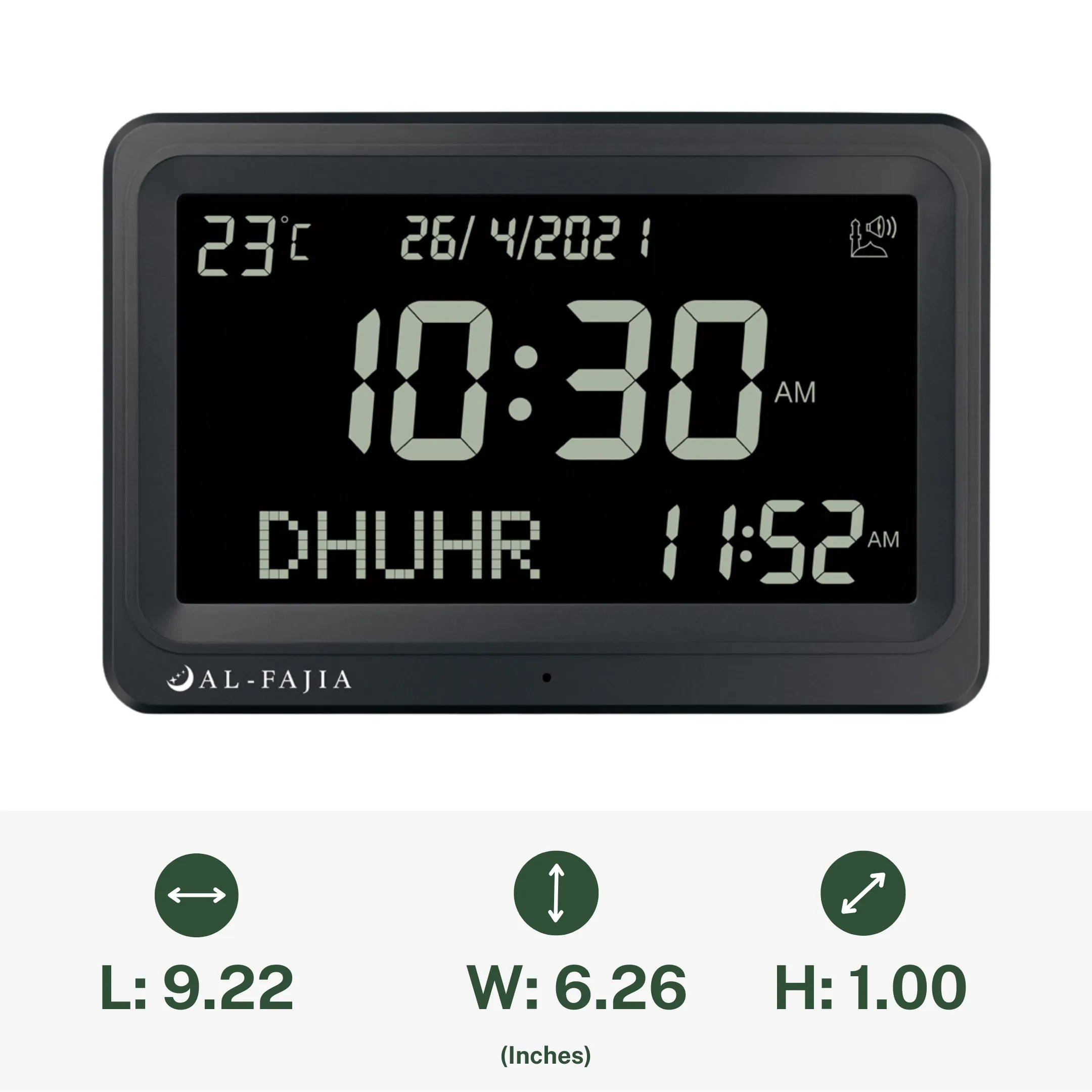 AL-FAJIA Automatic Worldwide Digital 8 Azan Sounds Wall and Desk Clock FAJ-113 (Black)