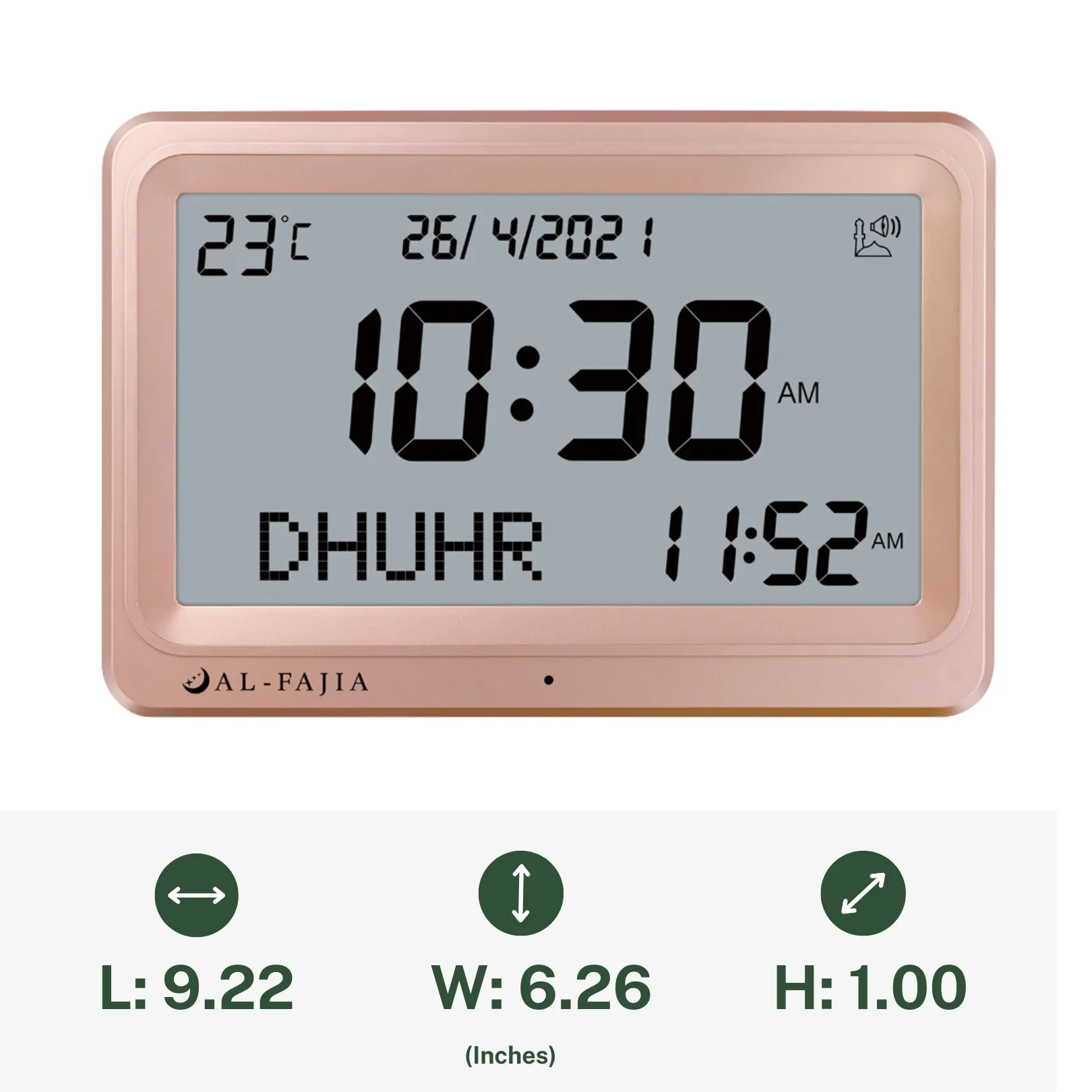 AL-FAJIA Automatic Worldwide Digital 8 Azan Sounds Wall and Desk Clock FAJ-113 (Rose)