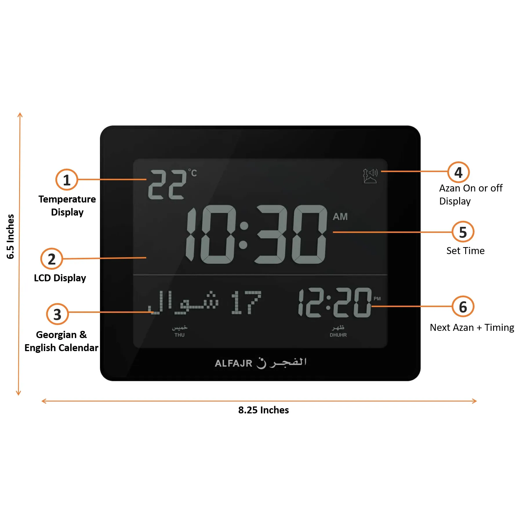 Alfajr Automatic Worldwide Digital Azan/Athan/Nimaz Prayer Wall and Desk Clock CF-19 (Black)