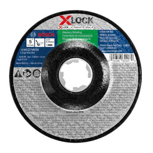 Bosch GWX27M500 5" x 1/4" X-LOCK Arbor Type 27 30 Grit Masonry Grinding Abrasive Wheel