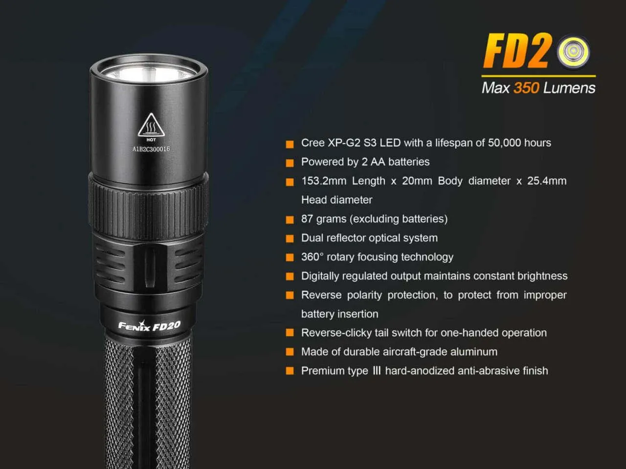 Brand New FD20 350 Lumens CREE LED Flashlight powered by 2X AA batteries