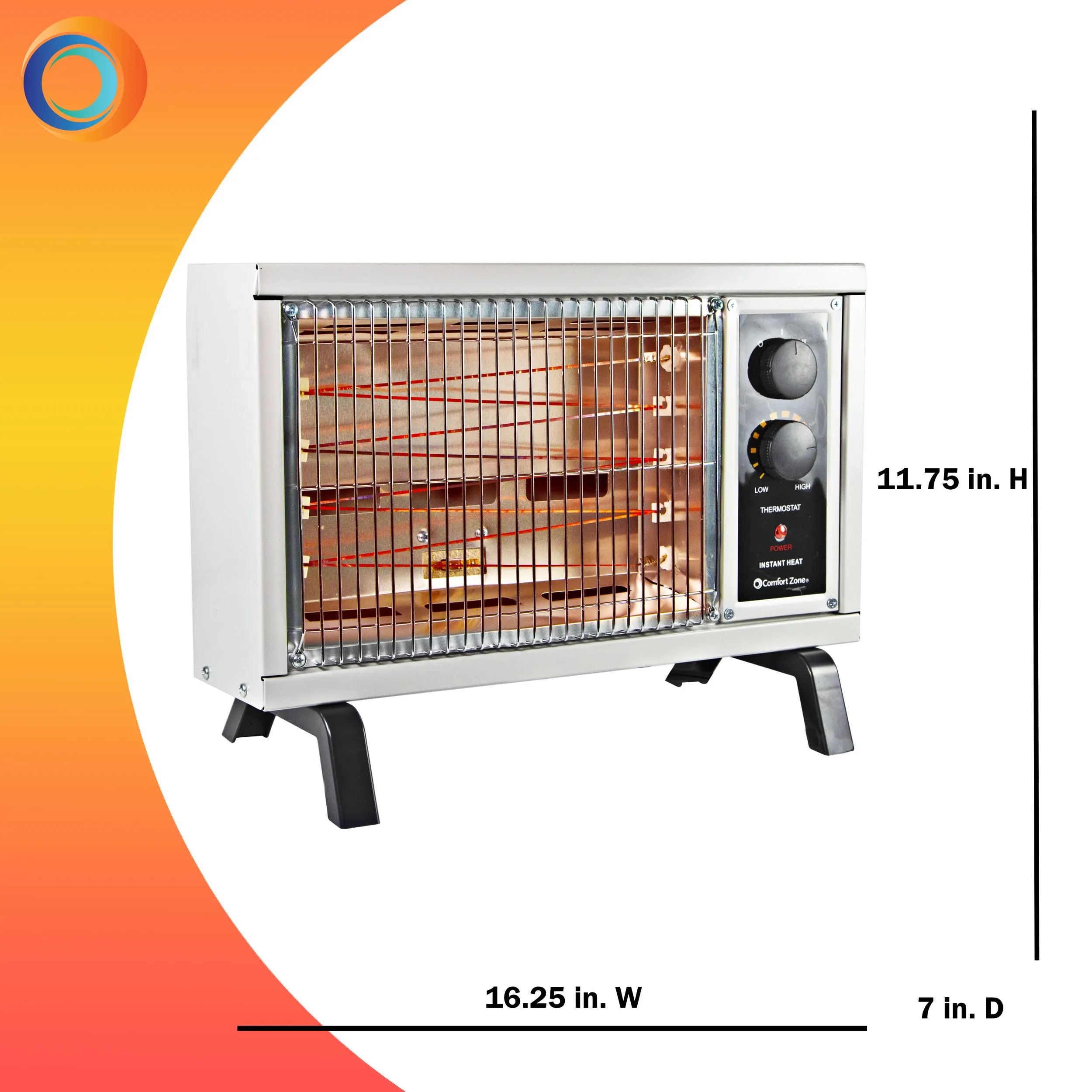 Comfort Zone Electric Radiant Space Heater w/Adjustable Thermostat in Ivory