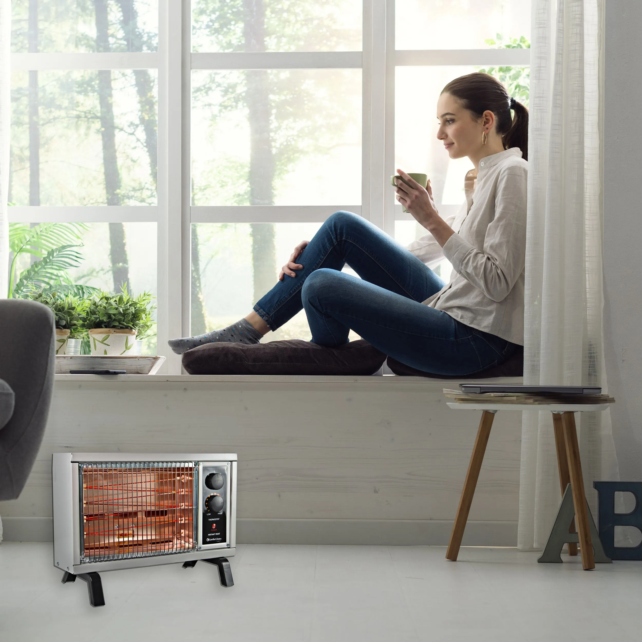 Comfort Zone Electric Radiant Space Heater w/Adjustable Thermostat in Ivory