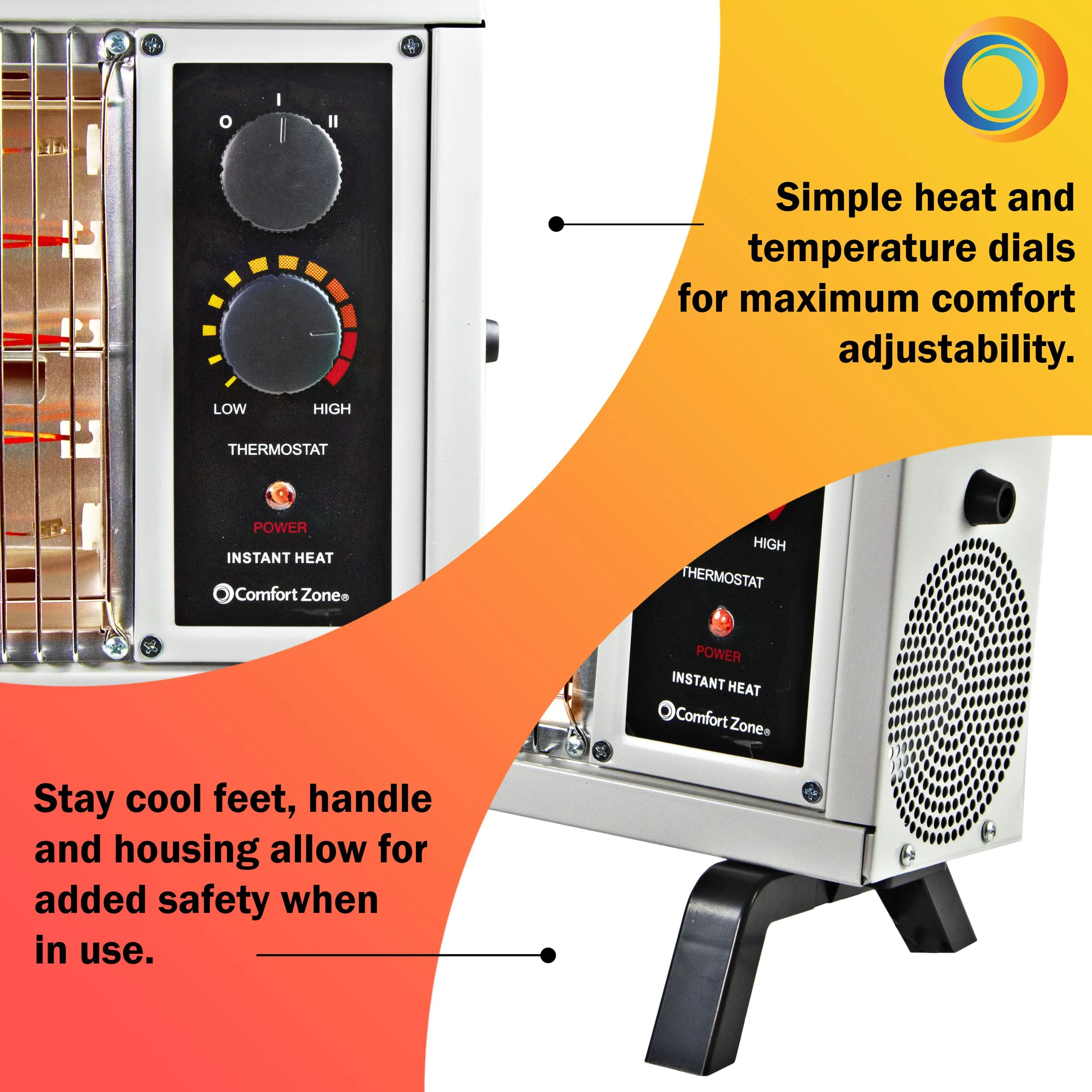 Comfort Zone Electric Radiant Space Heater w/Adjustable Thermostat in Ivory