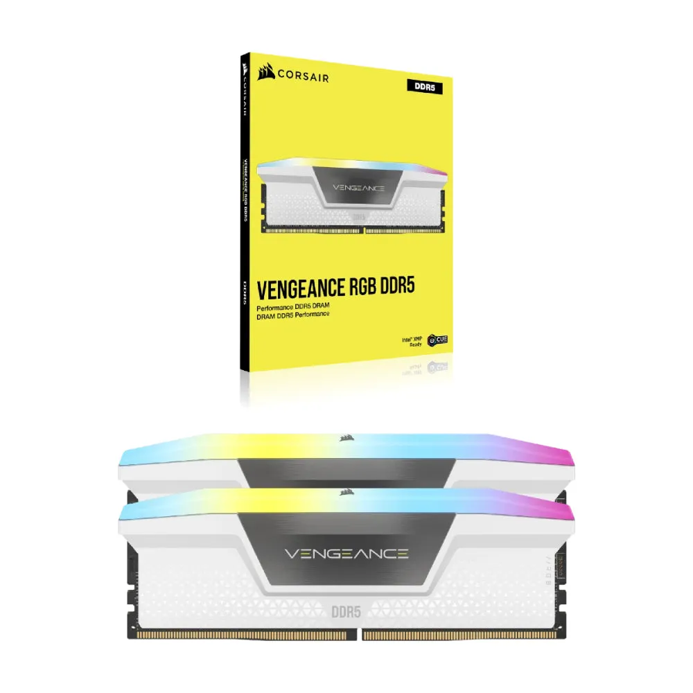CORSAIR Vengeance RGB RAM, 32 GB DDR5 (2x16 GB), 6400 MHz, CL36, CMH32GX5M2B6400C36W, white