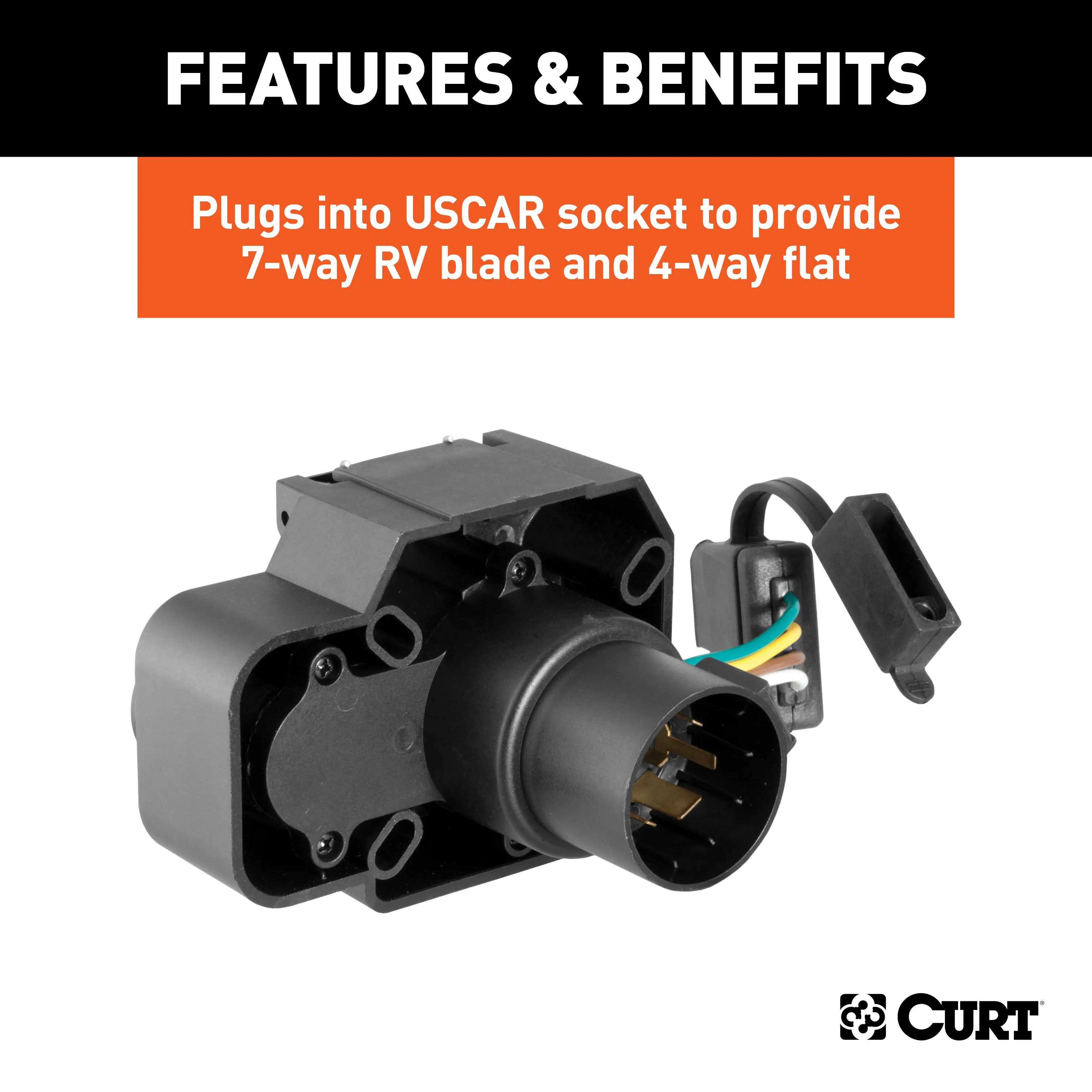 CURT 57101 Dual-Output 7/4-Way Connector with Backup Alarm (Plugs into USCAR)