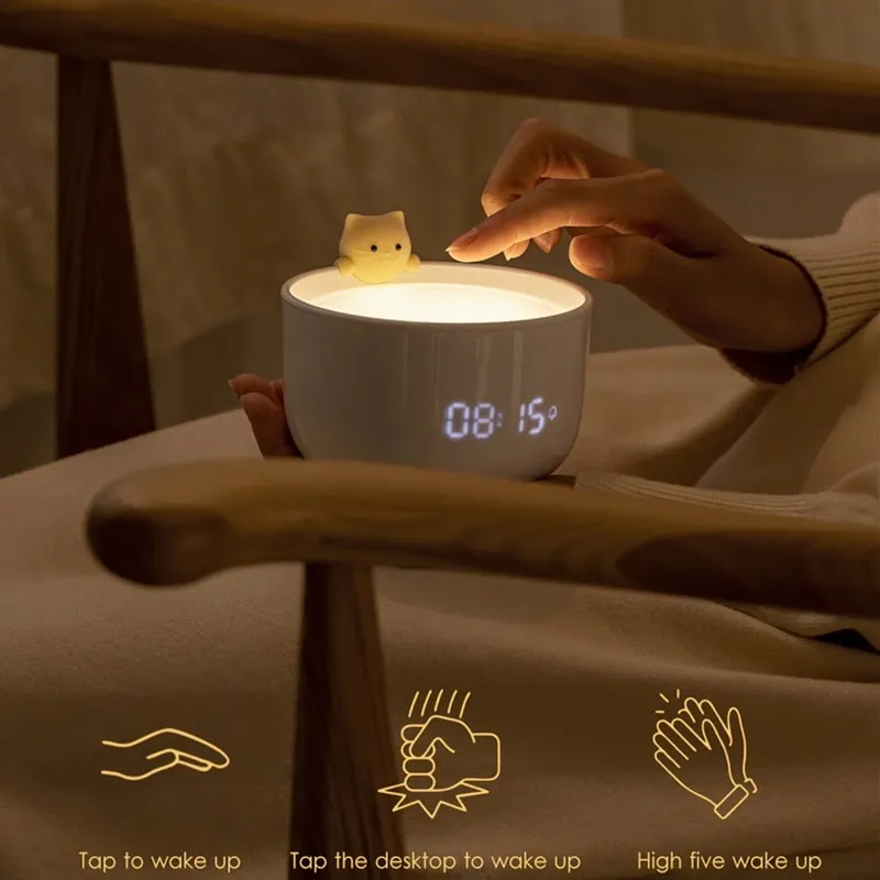 Cute LED Teacup Cat alarm clock light