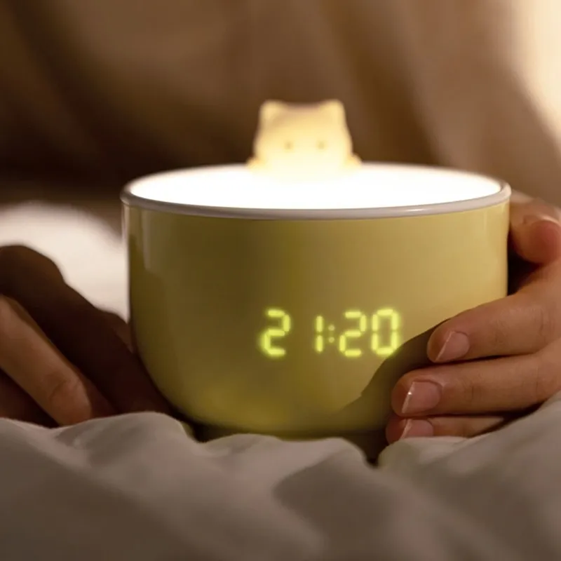 Cute LED Teacup Cat alarm clock light