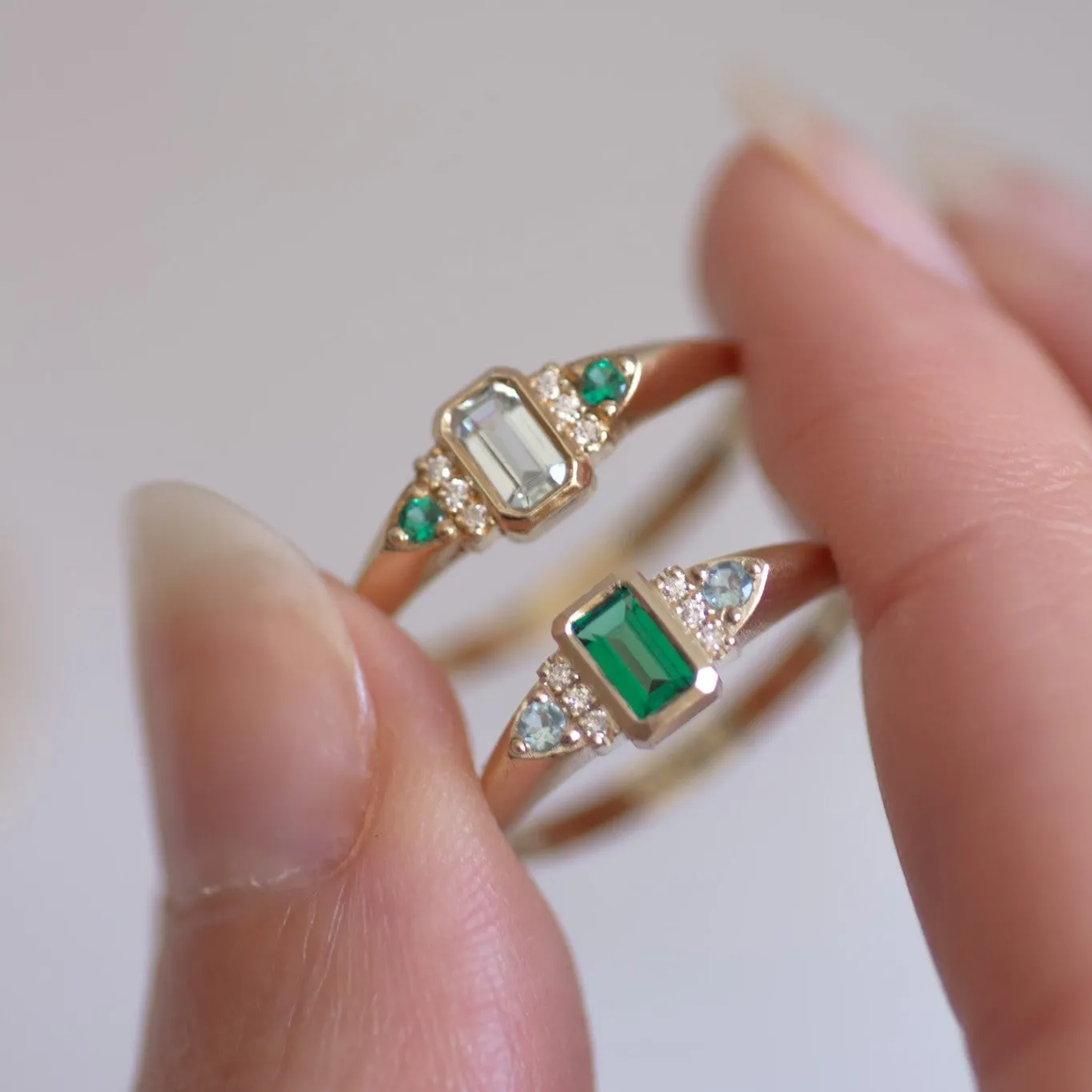 Emerald Aqua signet ring 14k gold