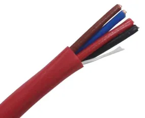 Fire Alarm Cable: FPLP Unshielded Plenum, 14/4 AWG Solid Bare Copper Conductors, Red Jacket, 1000 Feet Length