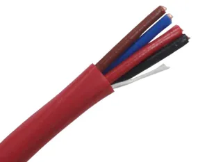 Fire Alarm Cable: FPLR - Unshielded Riser, 18/4 AWG, Solid Bare Copper Conductors, Red PVC Jacket, 1000 Feet