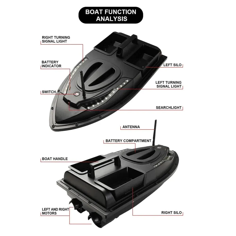 Fishing Bait Boat 500m Remote Control Bait Boat Dual Motor Fish Finder 1.5KG Loading Support Automatic Cruise with LED Light