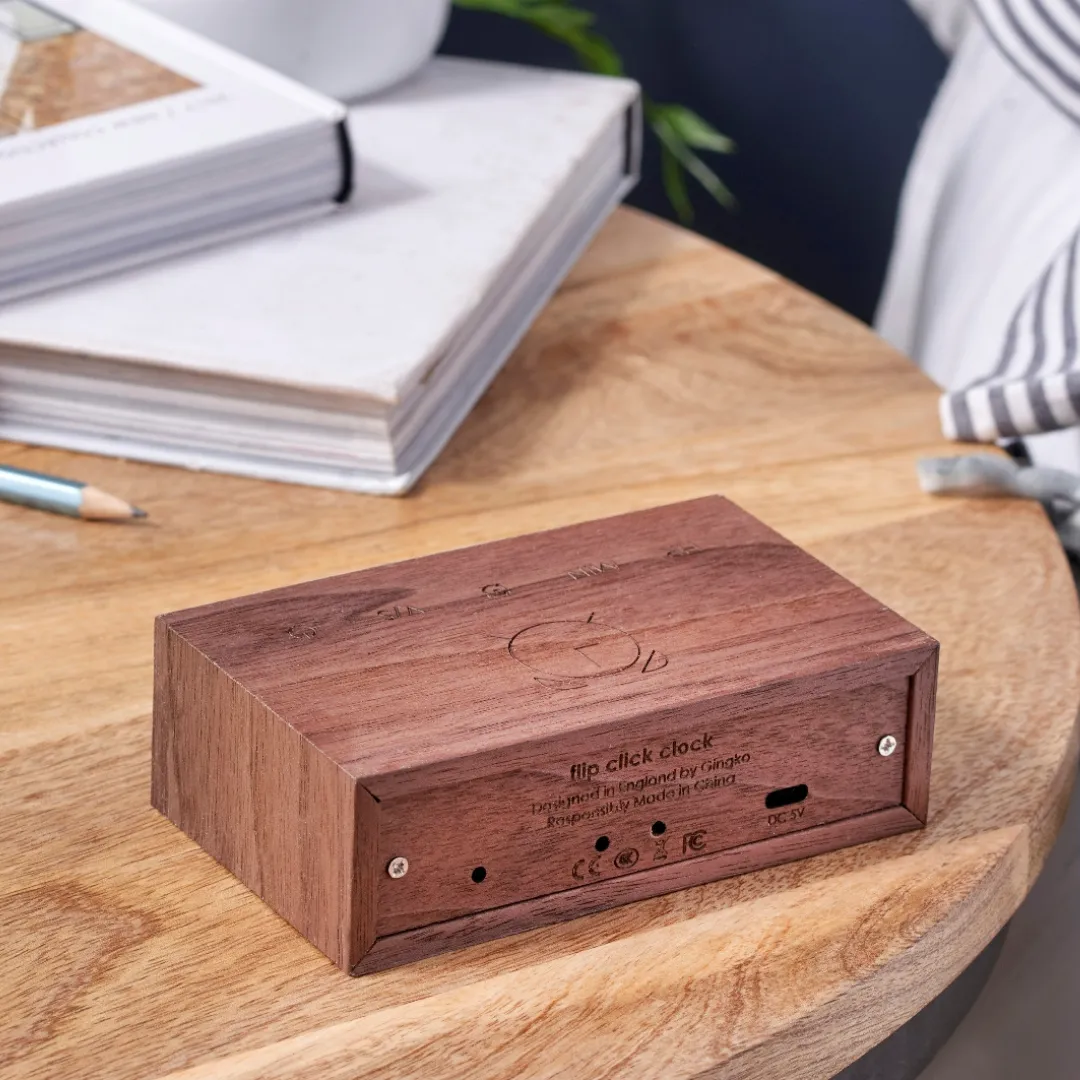 Gingko Design Flip Click Clock Walnut