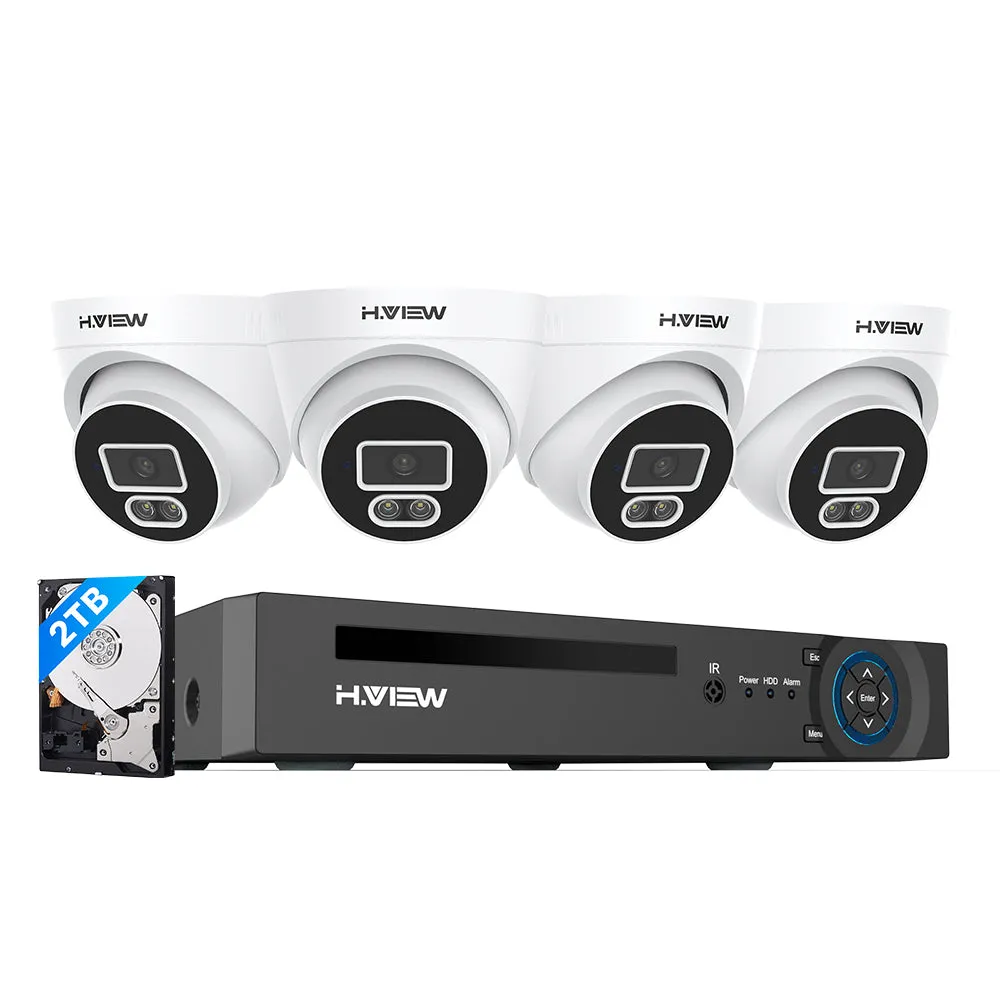 H.VIEW H.265 5MP PoE Security Camera System, 4pcs Spotlight IP Camera, AI Detection, 5MP 8CH NVR , 24-7 Recording
