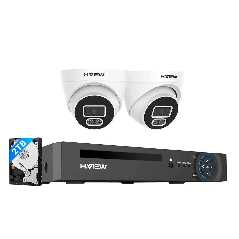 H.VIEW H.265 5MP PoE Security Camera System, 4pcs Spotlight IP Camera, AI Detection, 5MP 8CH NVR , 24-7 Recording