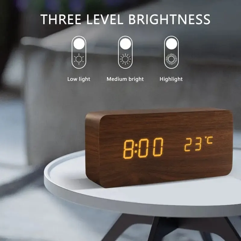 LED Alarm Clock Wooden