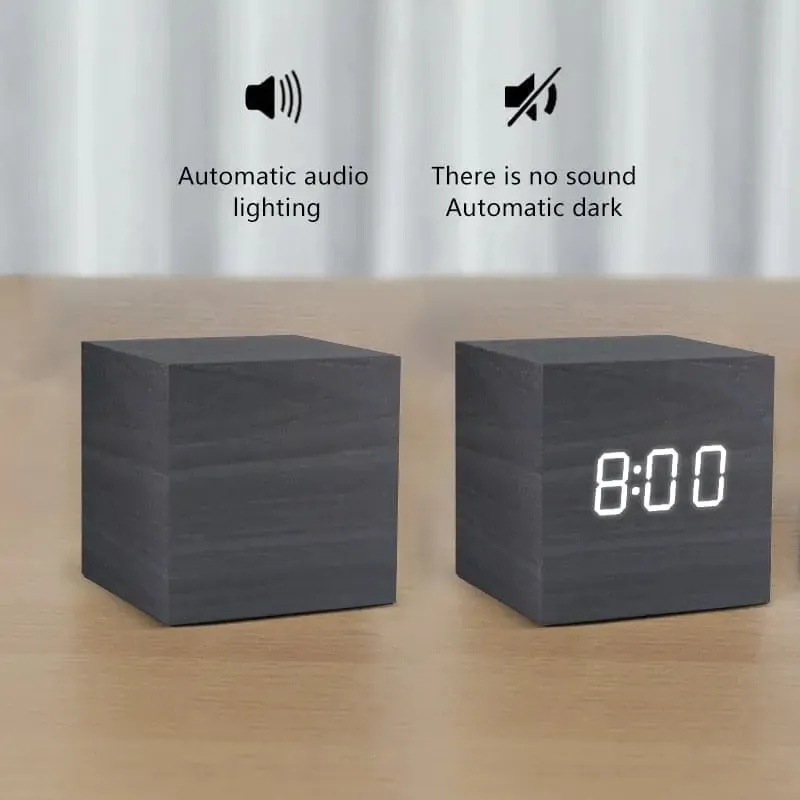 LED Alarm Clock Wooden