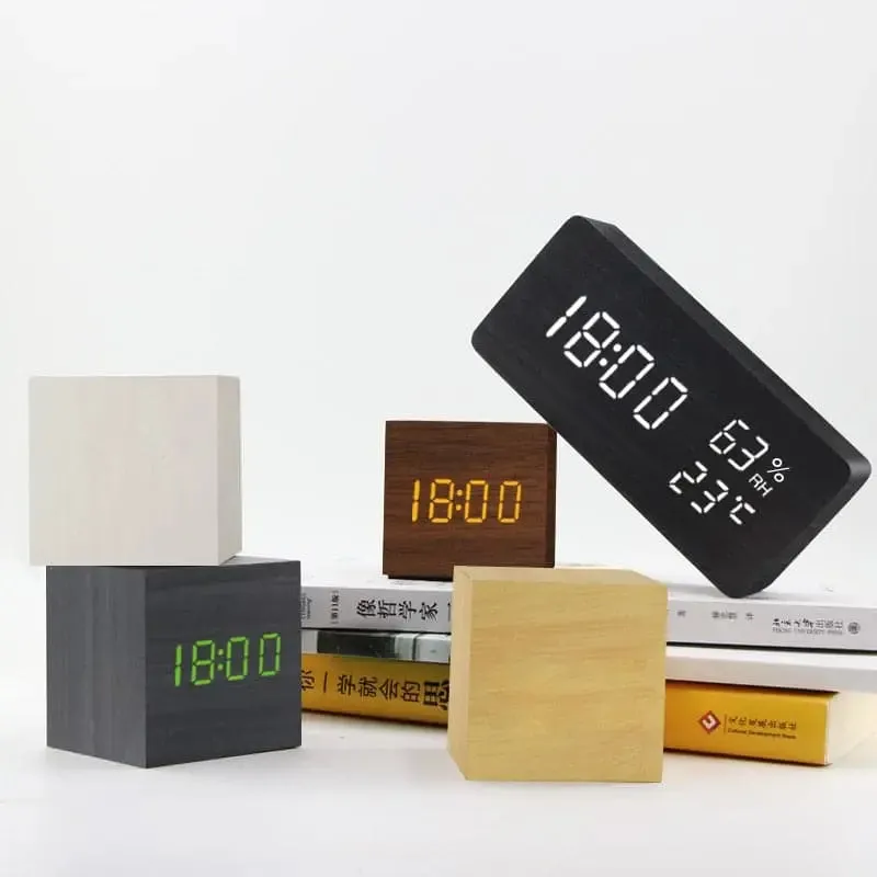 LED Alarm Clock Wooden
