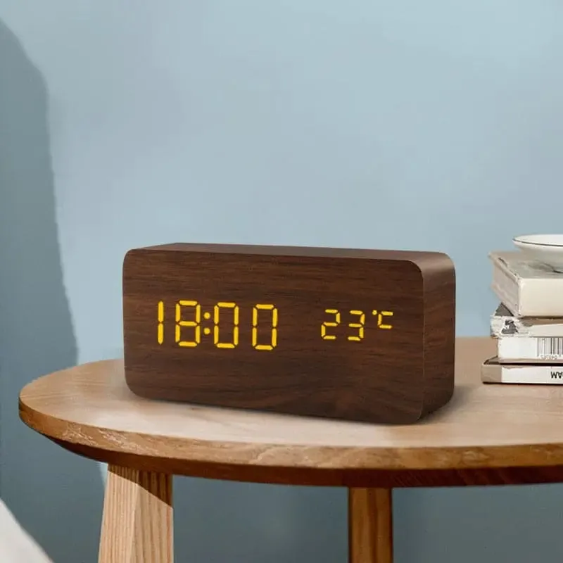 LED Alarm Clock Wooden