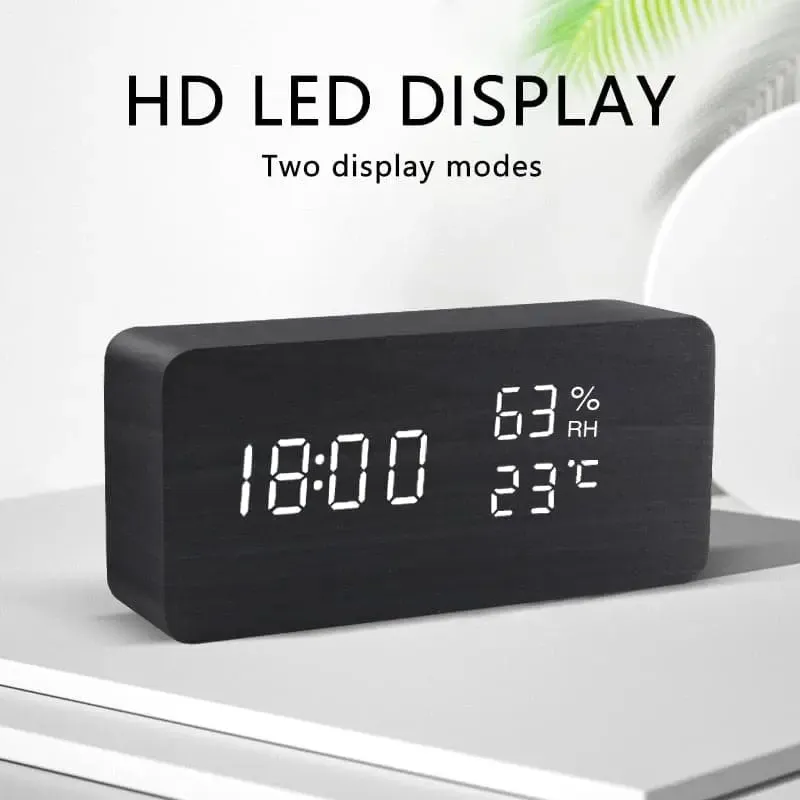 LED Alarm Clock Wooden